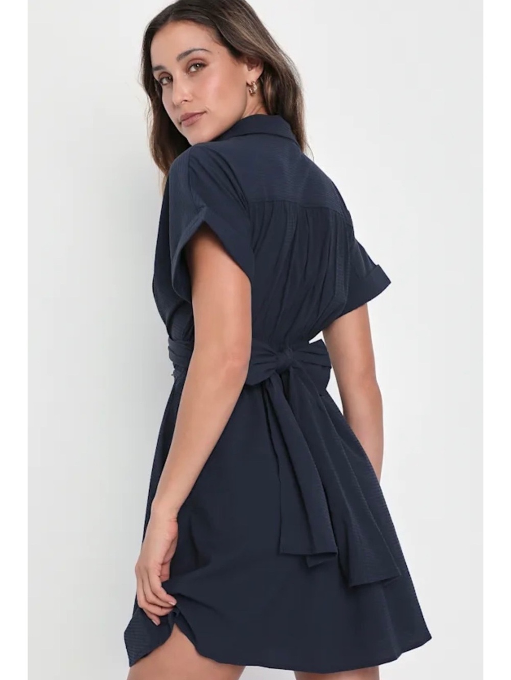 Lulu's breeze by navy tie back bow mini dress cotton rayon large